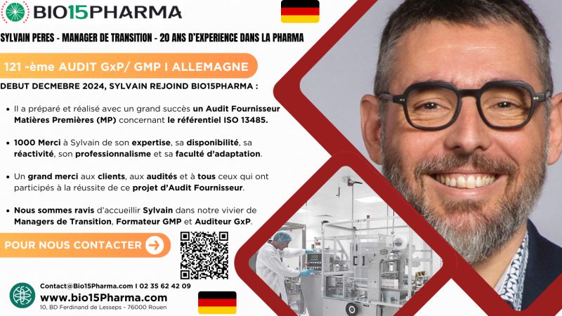 121e audit ISO 13485 Bio15Pharma en Allemagne