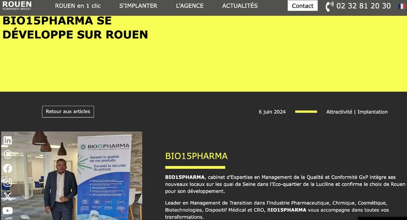 Bio15Pharma dans la presse : « Bio15Pharma se développe sur Rouen »